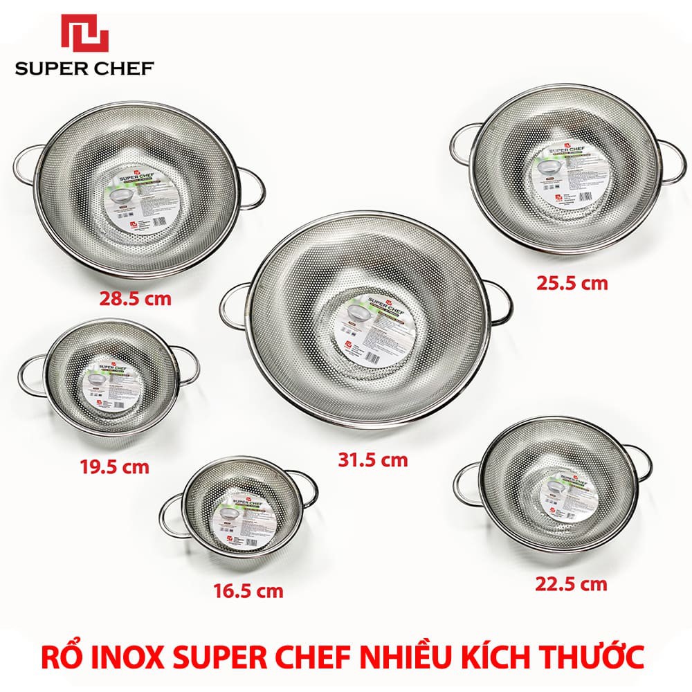 [Mã BMBAU50 giảm 7% đơn 99K] Rổ Inox 201 Dày Super Chef Không Gỉ Sét, Sáng Bóng Siêu Bền Bỉ