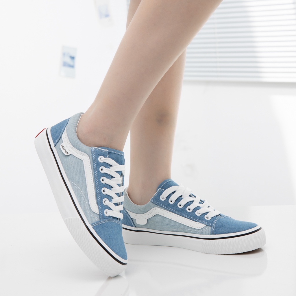 Giày MWC 0663 - Giày Thể Thao Nữ Đế Bằng, Sneaker Da Lộn Màu Đen Xanh Cá Tính MWC