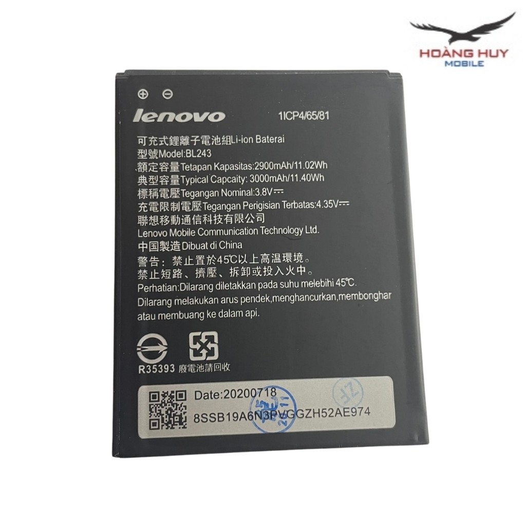 Pin Lenovo A7000 / A7000A  / BL243 / Dung Lượng 3000mAh Hàng Zin Nhập Khẩu Bảo Hành 6 Tháng 1 Đổi 1