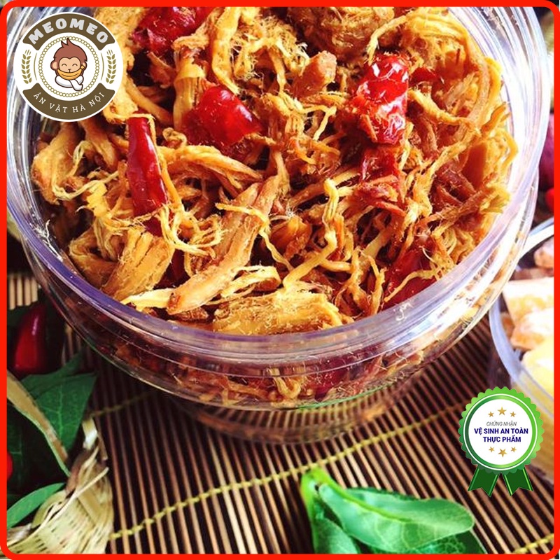 Khô gà bơ tỏi, khô gà xé cay 300g loại ngon, gà khô bơ tỏi chuẩn vị MEOMEO đồ ăn vặt Hà Nội, tốt cho sức khỏe, ít béo | BigBuy360 - bigbuy360.vn