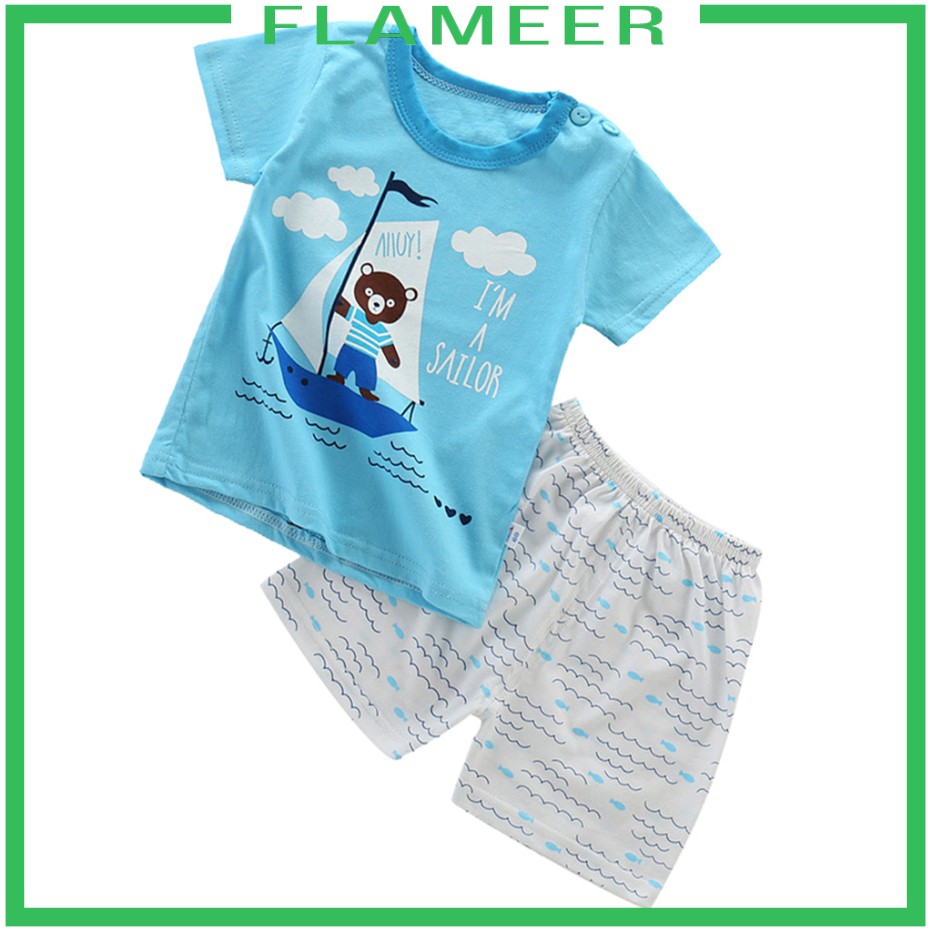 [FLAMEER] Toddler Kid Baby Short Sleeve T-shirt Pants 2PCS Outfit Clothes Summer