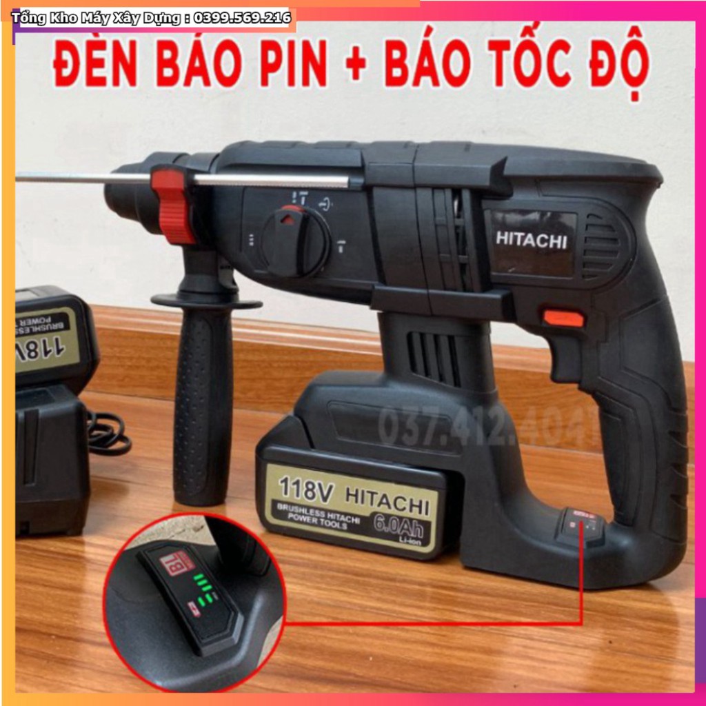 HOT ƯU ĐÃI BẢO HÀNH 12 THÁNG Máy Khoan Đục Bê Tông HITACHI 118V 3 Chức Năng, 2 PIN, Không Chổi Than  HỖ TRỢ B