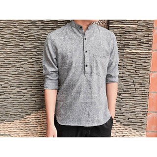 Sơ mi Đũi cổ Chui Kẻ Caro, dáng body trẻ trung, giá sale rẻ nhất - Màu Xám Đậm Chất lượng số 1