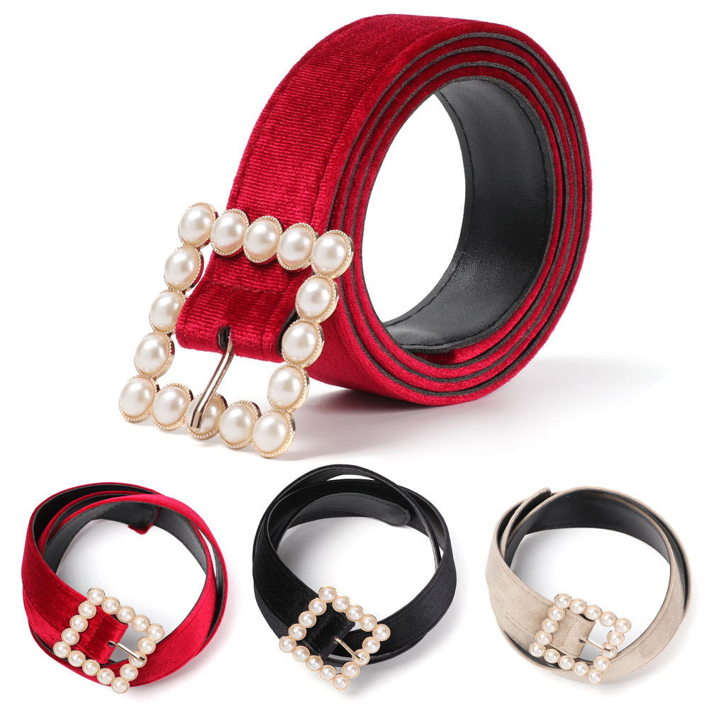 Thắt Lưng Vải Nhung Đính Hạt Ngọc Trai Nhiều Màu Sắc Phong Cách Thanh Lịch Thời Trang