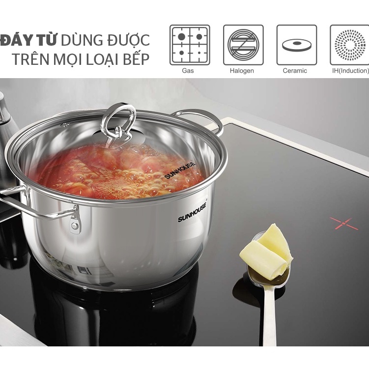 Bộ 3 nồi Inox 304 Sunhouse 5 đáy Chính hãng, chống dính bếp từ SHG788  dùng được bếp ga - HAPOS OFFICIAL