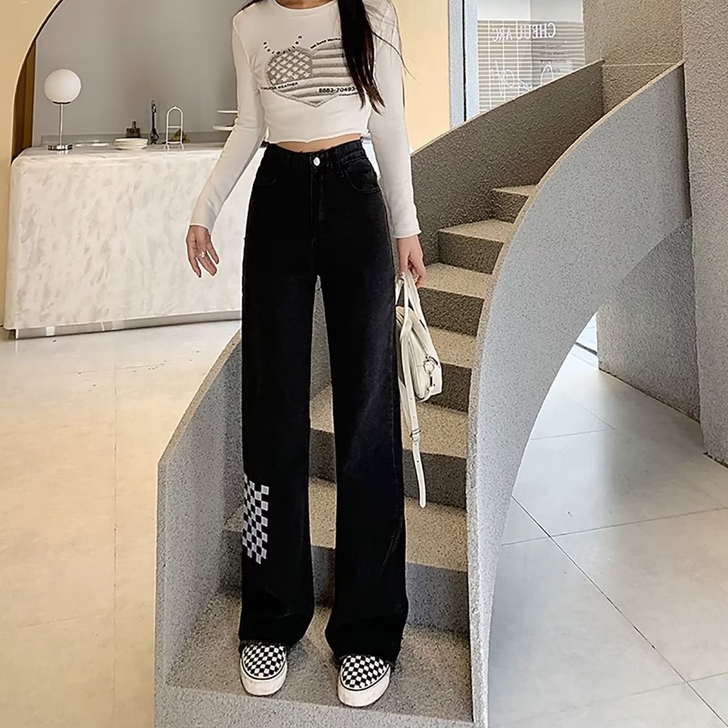 Quần Jeans Nữ Lưng Cao Ống Rộng Thời Trang Hàn Quốc