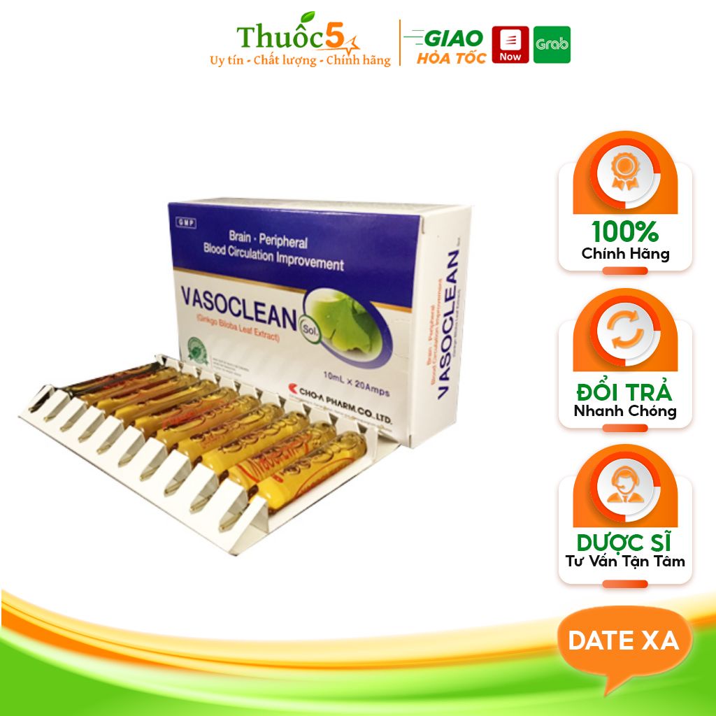 Dung Dịch Vasoclean Sol Hỗ Trợ Tuần Hoàn Não, Hạn Chế Chóng Mặt, Ù Tai, Tăng Khả Năng Tập Trung Hộp 20 Ống