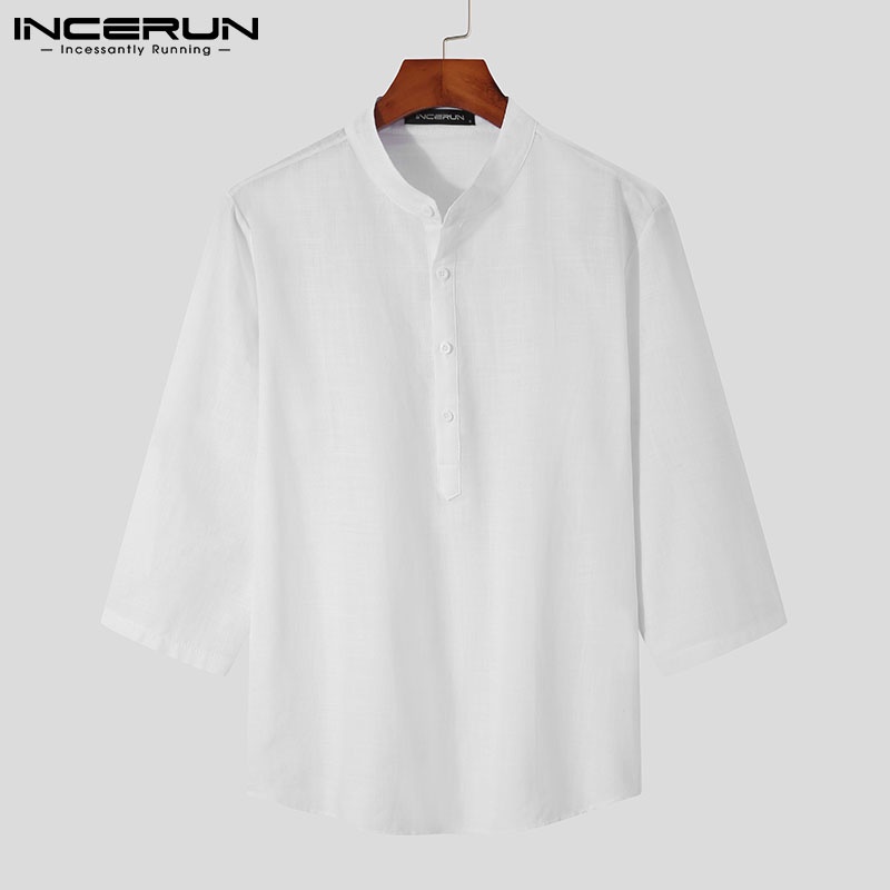 Áo sơ mi INCERUN tay 3/4 màu sắc thời trang cho nam