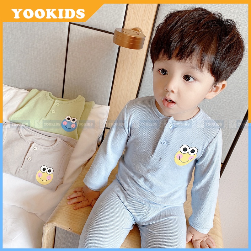 Bộ thu đông cho bé YOOKIDS chất len tăm mềm in hình ếch ngộ nghĩnh, Bộ đồ bé trai bé gái 1 2 3 4 5 tuổi