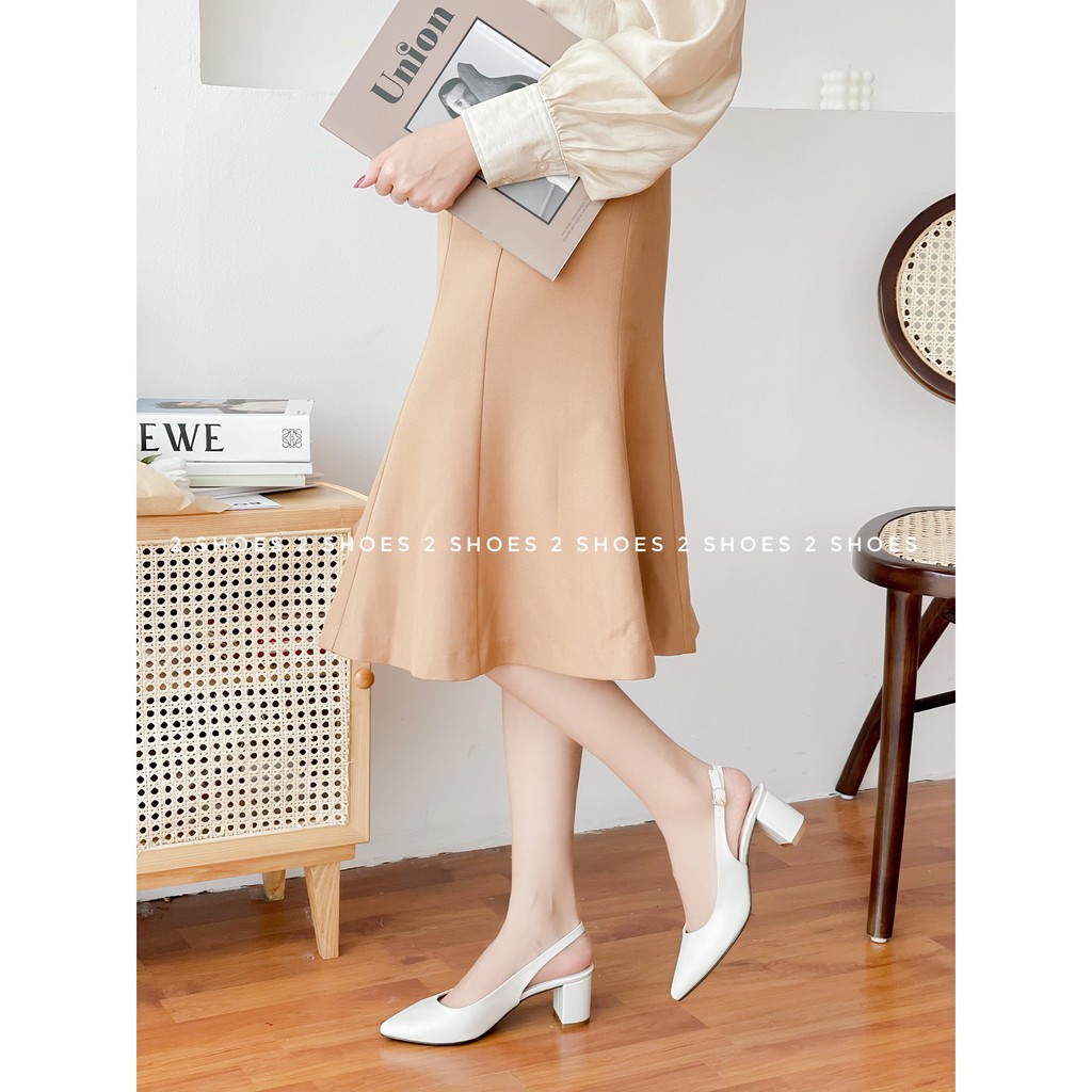 2S150-Giày cao gót mũi nhọn  💗 HÀNG THIẾT KẾ  💗 Giày Slingback mũi nhọn đế vuông da mềm hở gót điệu đà 5cm