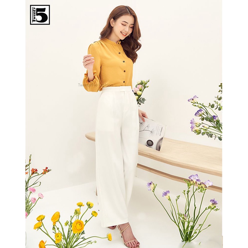 Quần dáng suông nữ ống rộng cạp cao tôn dáng Twentyfive N61