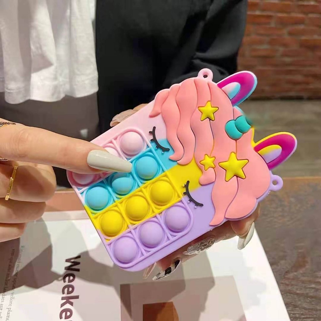 🥭Neon074 Trẻ em Unicorn Messenger Bag Clutch Quà tặng cho trẻ em Túi đeo vai trẻ em silicon mềm dễ thương hình động vật ép bong bóng Ví đựng điện thoại có dây