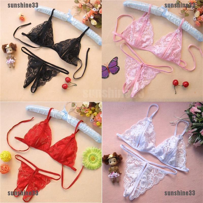 Bộ đồ lót ren gợi cảm gồm áo ngực và quần lót lọt khe chữ T dành cho nữ