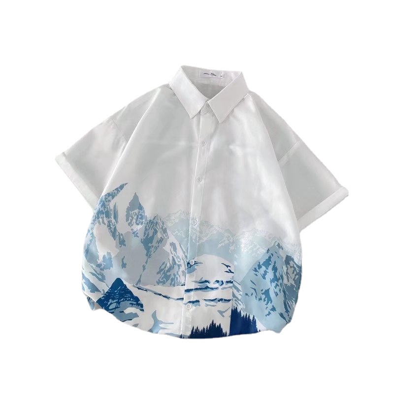 Áo sơ mi tay ngắn dáng rộng màu nhuộm phong cách Hàn Quốc thời trang cho nam size M-3XL