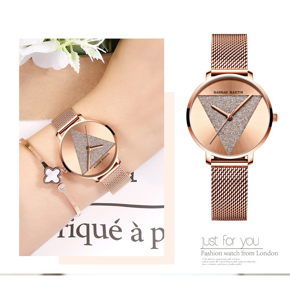 Đồng hồ nữ siêu mỏng chính hãng Hannah Martin HM-1332 dây thép mặt nhỏ 33mm đẹp máy Nhật chống nước 30M