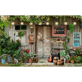 Tranh dán tường 3d dán trang trí quán cafe,trà sữa keo sẵn
