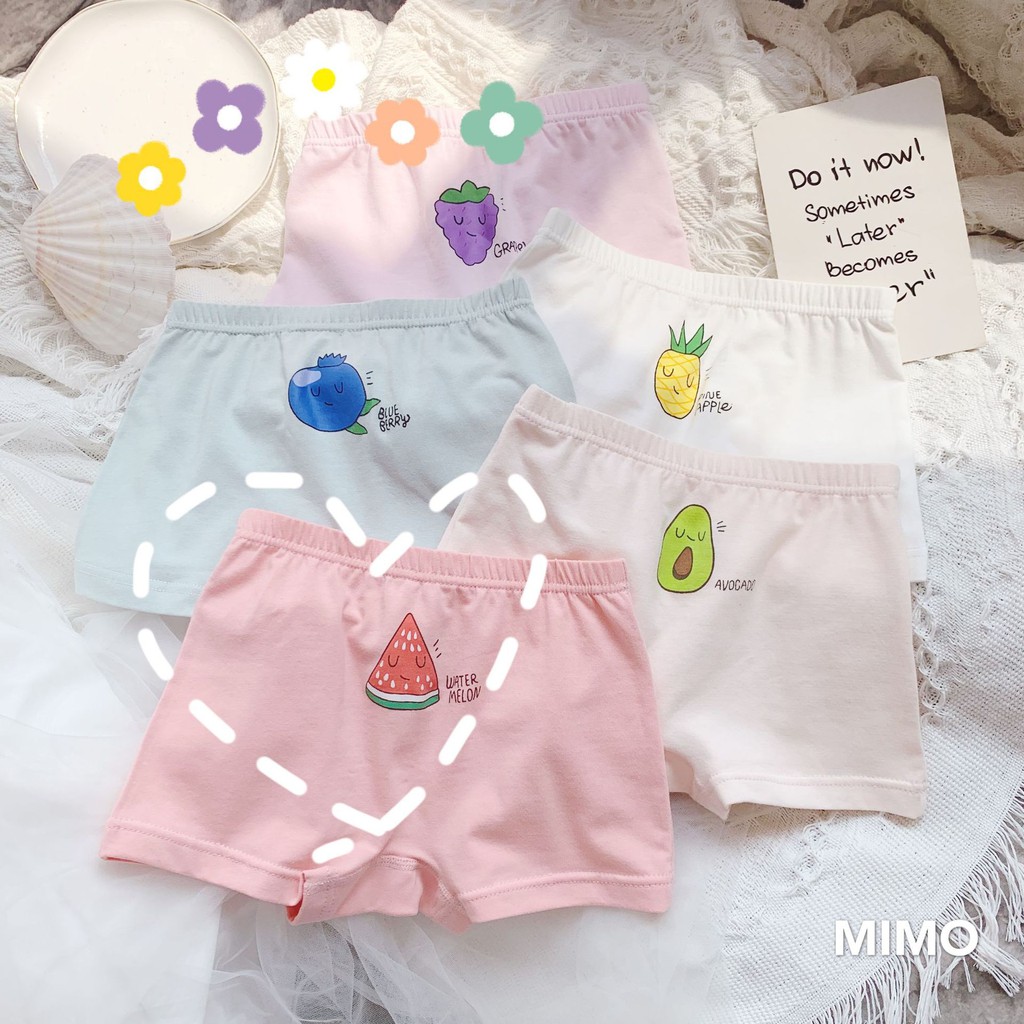 Set 5 quần lót cotton in họa tiết trái cây dễ thương cho bé gái