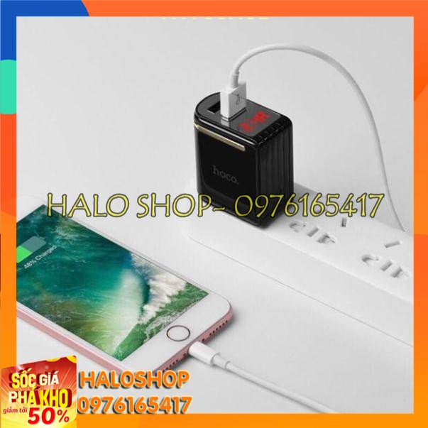 Cóc sạc nhanh ANDROID - IPHONE - IPAD - MÁY TÍNH BẢNG Hoco C39 2.4A-12W chính hãng có màn hình LCD hiển thị điện áp
