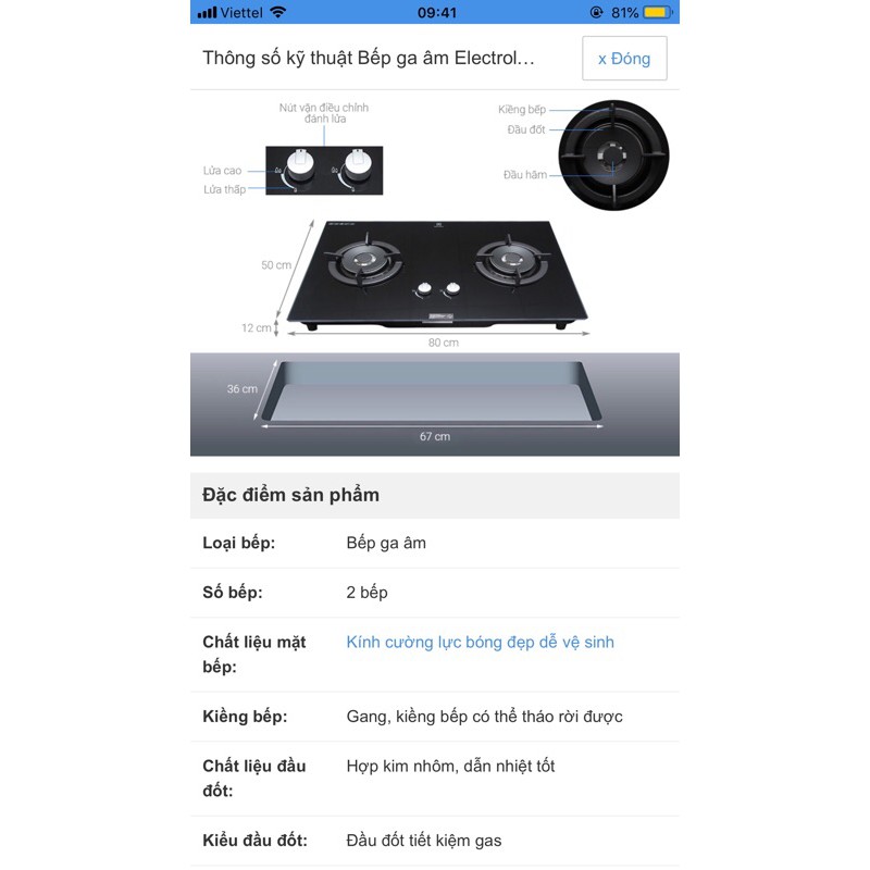 bếp ga âm electrolux