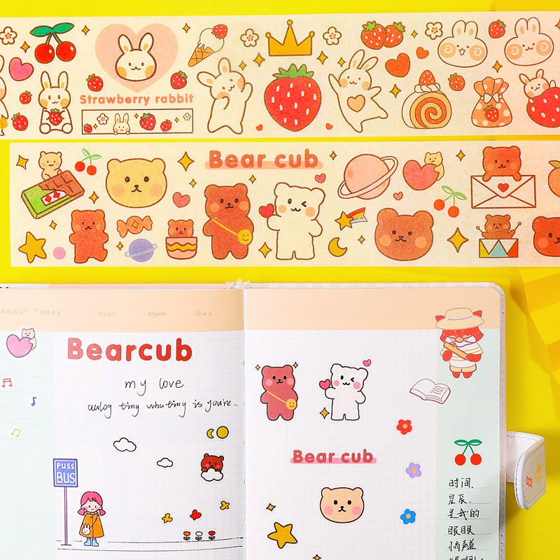 Băng Keo Giấy Washi Tape, Masking Tape Kiêm Sticker Adhesive Dễ Thương