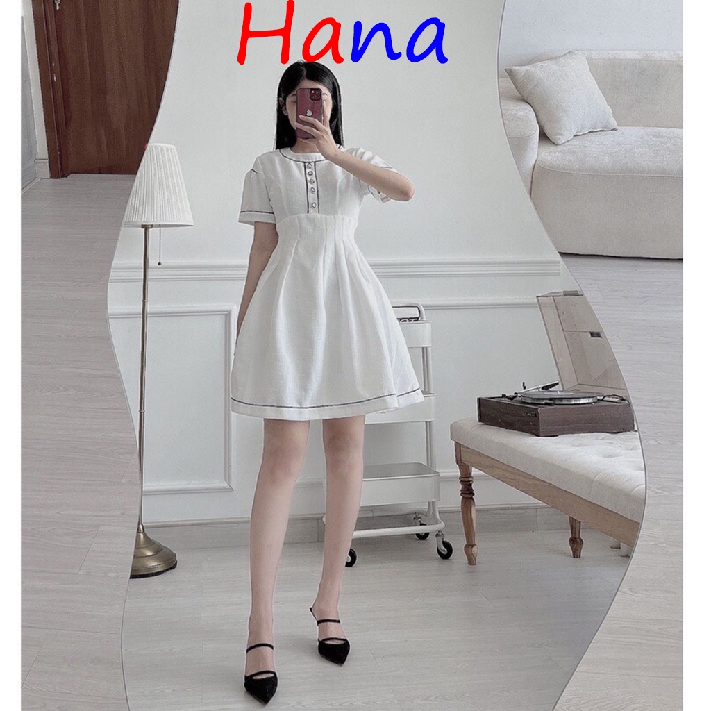 Set Váy Trắng Viền Đen Đơn Giản Siêu Xinh-Hana07