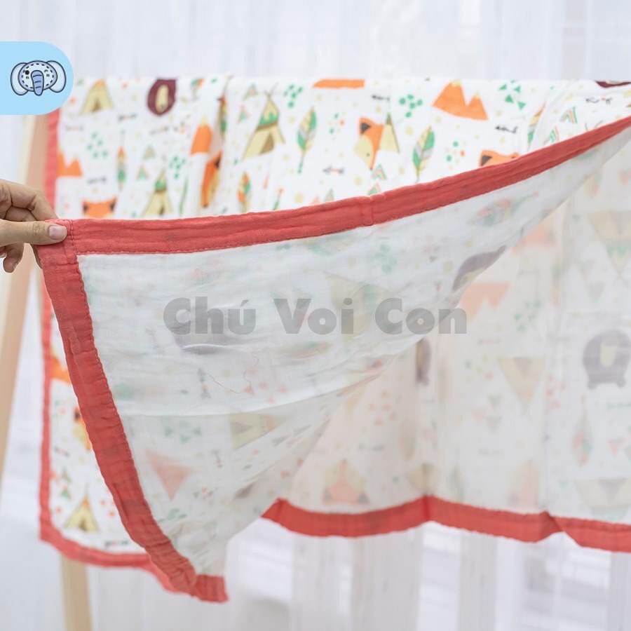 Chăn xô sợi tre bo viền 4 lớp xuất NHẬT cho bé KT 110x120cm (túi zip)