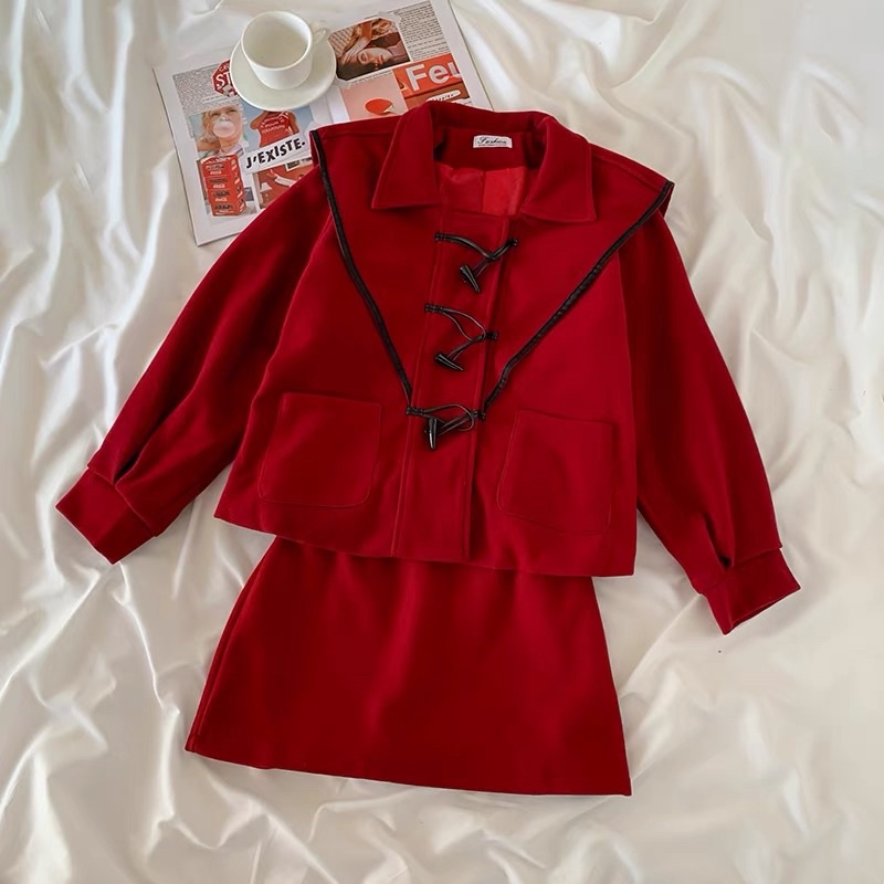 Set bộ dạ đỏ mùa thu đông ấm áp cách HQ ngọt ngào kèm ảnh thật 🍓