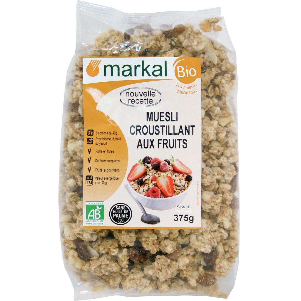 Ngũ cốc muesli giòn các loại trái cây sấy khô hữu cơ 375g - Markal