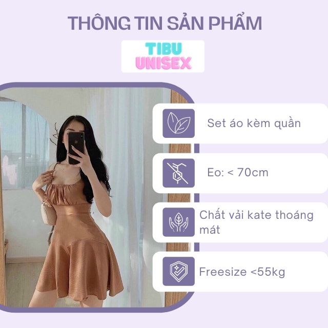 Đầm Xòe Hai Dây Xếp Ly Sexy phù hợp Đi Biển TIBU