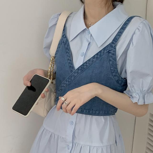 New Snapping up&Summer New French Style Retro Set Vest Puff Sleeve Shirt Dress Internet Celebrity Anti-Aging Trendy Two-Piece Suit Women | BigBuy360 - bigbuy360.vn