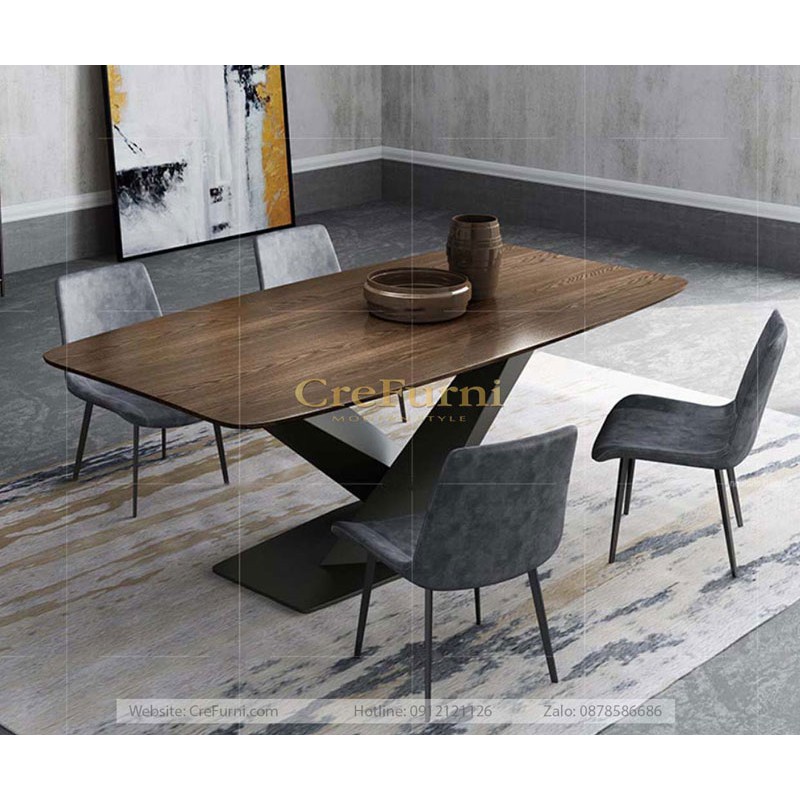 BÀN ĂN MẶT ĐÁ CERAMIC KẾT HỢP CHÂN THÉP SƠN TĨNH ĐIỆN CHỮ X CÁCH ĐIỆU (2 MÀU ĐEN, TRẮNG) | BigBuy360 - bigbuy360.vn