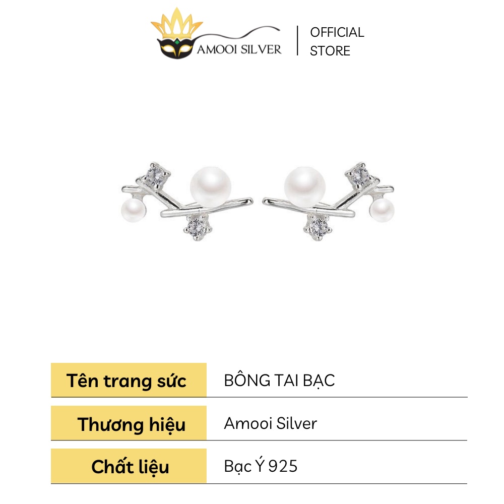 Bông tai bạc S925 nhành cây ngọc ngà - Amooi Silver AB221
