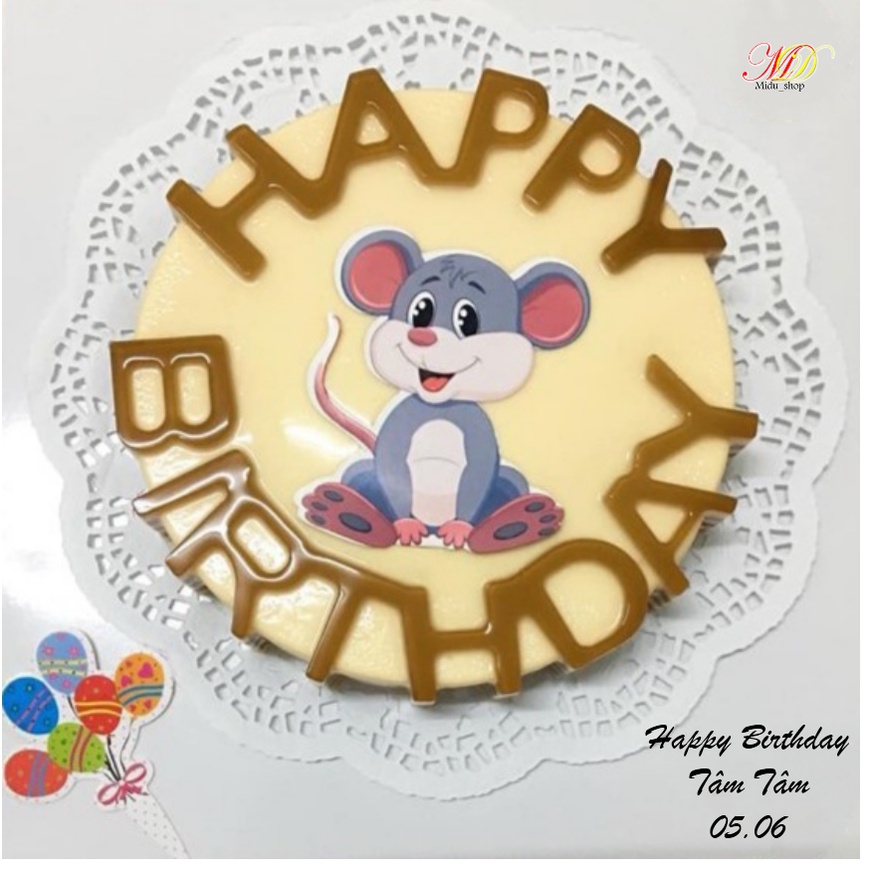 Khuôn silicon chữ happy birthday làm rau câu bánh sinh nhật hình tròn to