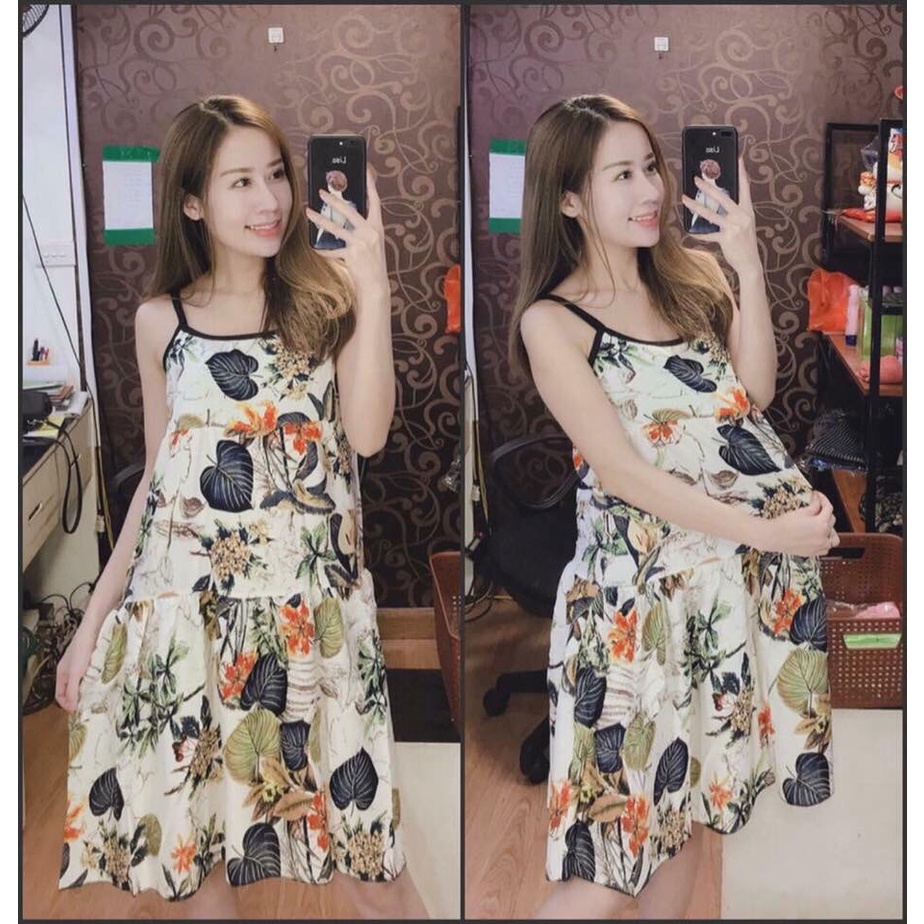 Váy bầu đầm bầu váy lanh bầu xát nách💞chất lanh mát thôi rồi💗Free size 40~65kg - HT-KidsMomy