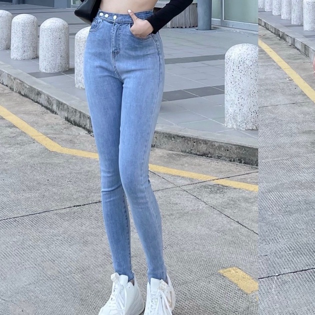 Hình Thật Quần Jean Nữ Skinny 3 nút Lưng Siêu Cao Jeans Màu Xanh Nhạt Đủ Size ( S M L) | BigBuy360 - bigbuy360.vn