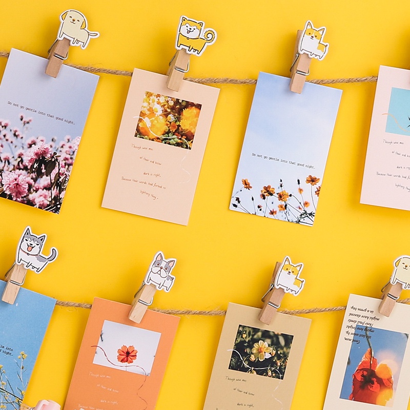 Set 10 Kẹp Giấy Mini Bằng Gỗ Hình Cún Hoạt Hình Thiết Kế Sáng Tạo