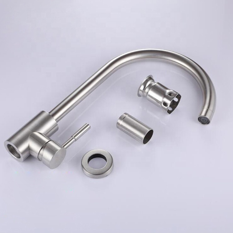 Bộ Vòi Rửa Chén Bát Nóng Lạnh Inox 304 Cần Cứng Màu Trắng Mờ [V19] Xoay 360 Độ Dùng Cho 2 Hộc Chậu Tiện Dụng