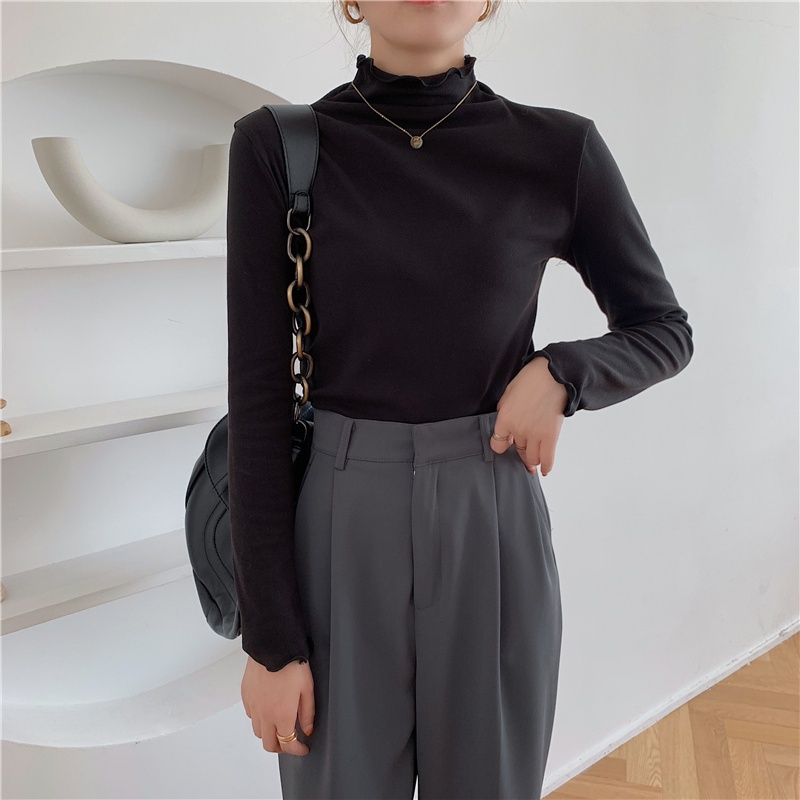 Áo thun tay dài cổ lọ màu sắc đơn giản dễ phối đồ