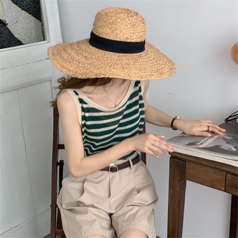 Áo Thun Dệt Kim Sát Nách Kẻ Sọc Thời Trang Mùa Hè Cho Nữ