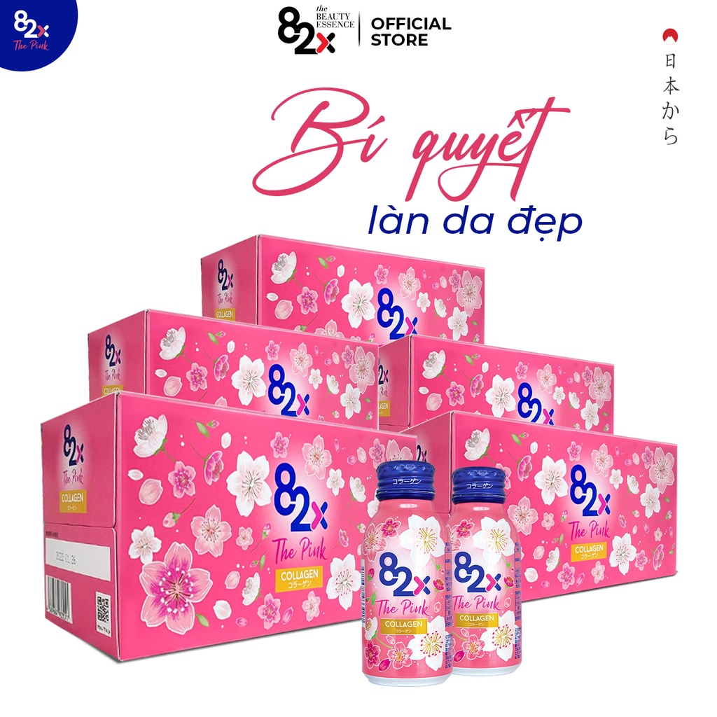 Combo 5 Hộp  - 82X The Pink Collagen 1000mg Collagen, Vitamin C và Khoáng Chất Đến Từ Nhật Bản (100ml/chai)