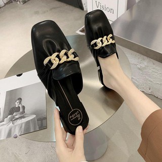 Giày sục nữ da mềm đính dây xích - MS 76