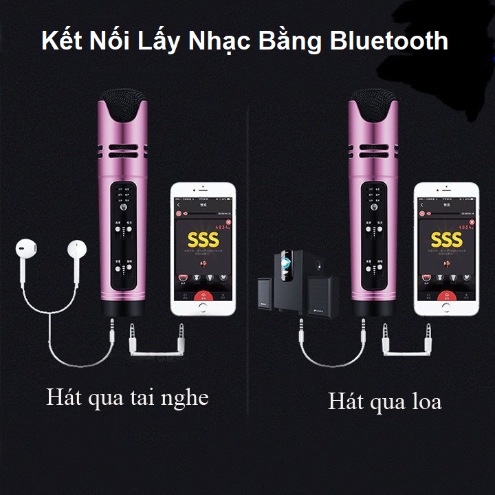 Bộ Micro C16 Bluetooth, Giá Đỡ Đèn 3in1, Tặng Tai Nghe - Combo Mic C16 Livestream Hát Karaoke Giả Giọng Cực - New 2022