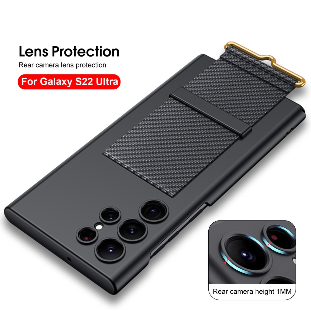 Bao Da Điện Thoại GKK Bằng PC Cứng + Giá Đỡ Có Dây Móc Tay Cho Samsung Galaxy S22 Ultra S22+