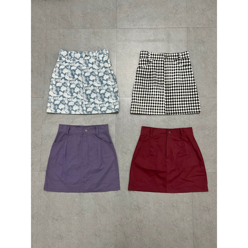 Chân váy HHVINTAGE kiểu lưng cao, hoạ tiết