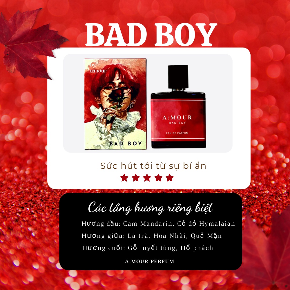 [Amour Bad boy] Nước Hoa Nam Amour Nguyên Liệu Nhập Pháp Hương Thơm Quyến Rũ, Sang Trọng 30ml - Dạng Xịt