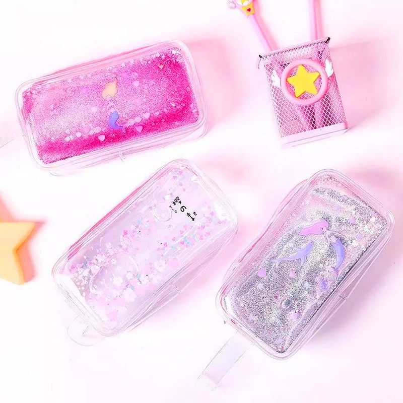 Hộp bút trong suốt cho bé hoạ tiết hạt cát lấp lánh chuyển động BBShine – H006