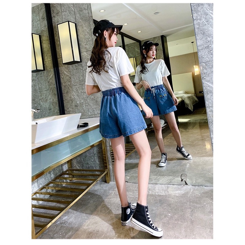 quần short big size màu xanh lưng thun 2 túi mặt mèo size 75-95kg