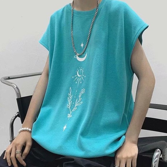 Áo thun sát nách cổ tròn dáng rộng thiết kế mới thời trang mùa hè theo phong cách hồng kông cho nam