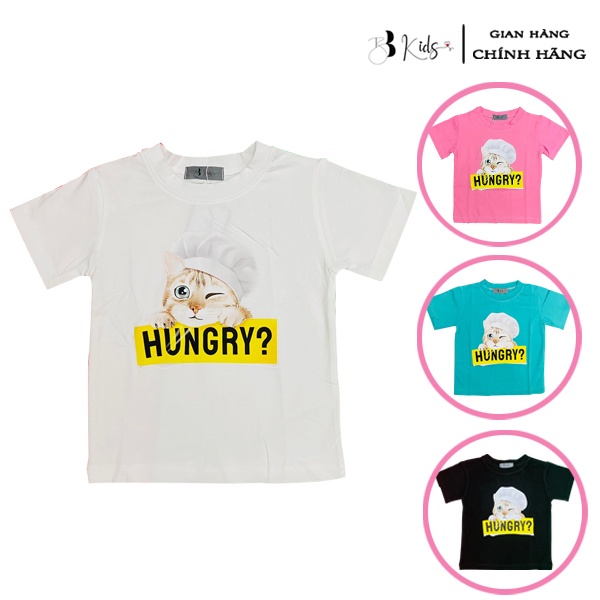 Áo Thun Ngắn Tay BB Kids Cho Bé In Hình Mèo Hungry Chất Liệu Cotton 100% Co Giãn 4 Chiều