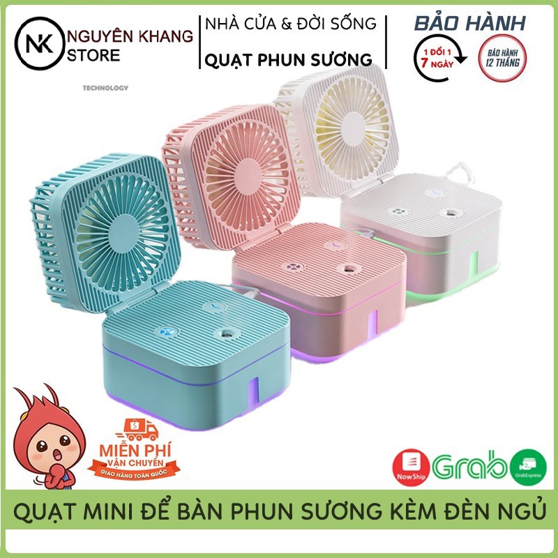 Quạt Mini Phun Sương Để Bàn Magic Cube 3 Chế Độ Mát, Kiêm Đèn Ngủ Gấp Gọn Siêu Tiện Dụng, Bảo Hành 12 Tháng